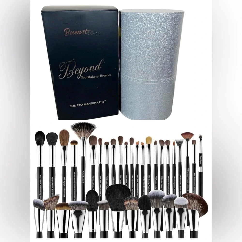 Bueart Design 36 Piece PRO Grade Pony Goat Synthetic Makeup Brush Set & Holder